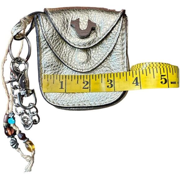 True Religion Gold Small Coin Keychain Pouch Case 3.75"W x 4"H x 1.25"D - Picture 3 of 6